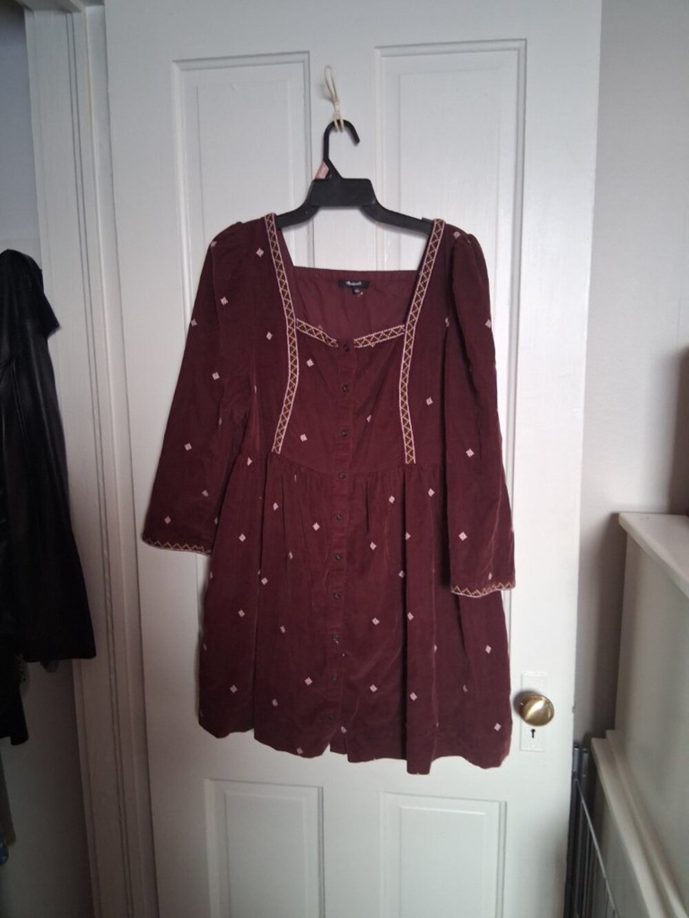 Madewell Burgundy Embroidered Mini Dress Size 14 Boho Cottagecore